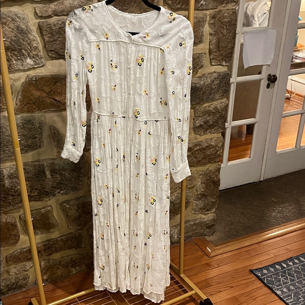 Paul & Joe White Lace Long Sleeve Floral Maxi Dress